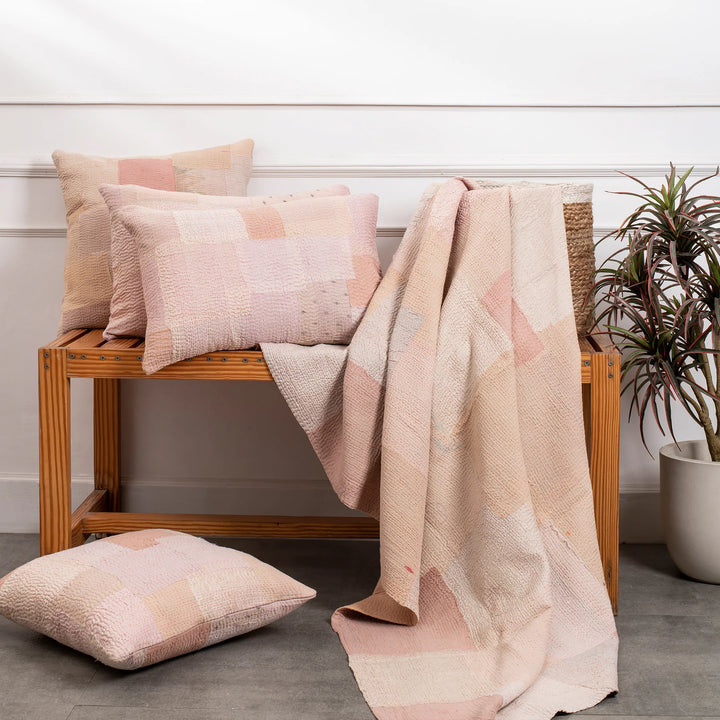 Mosaic Fray Handmade Vintage Kantha Quilts -Shallot