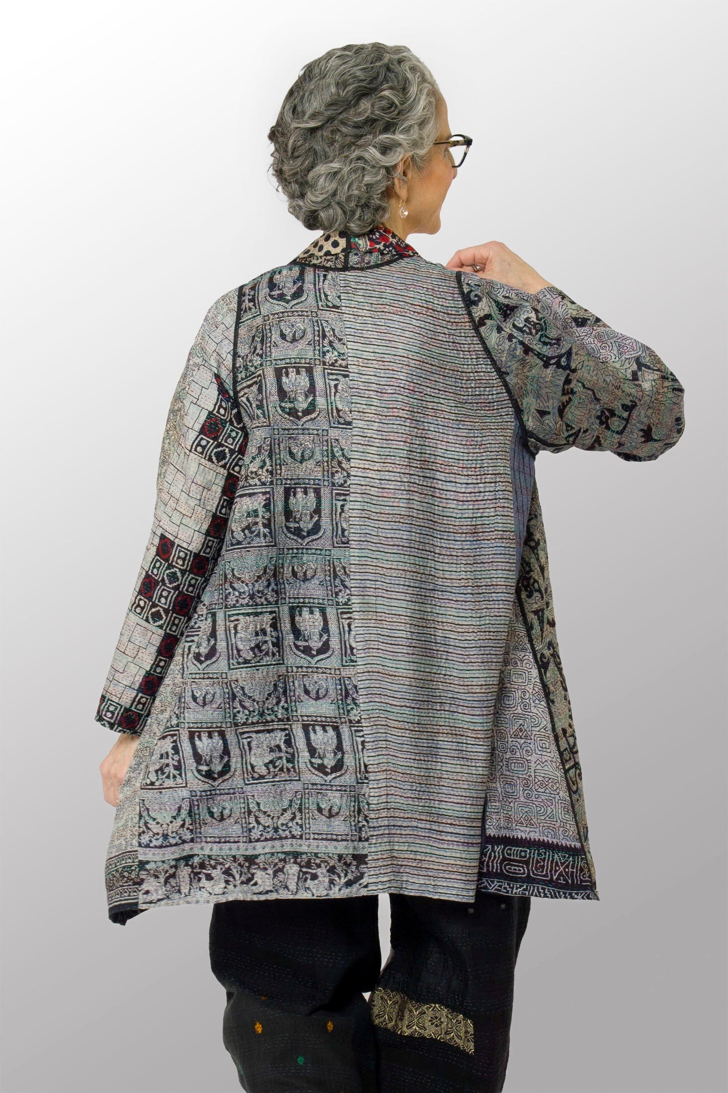 VINTAGE SILK KANTHA A-LINE JKT - sv2003-0390a -