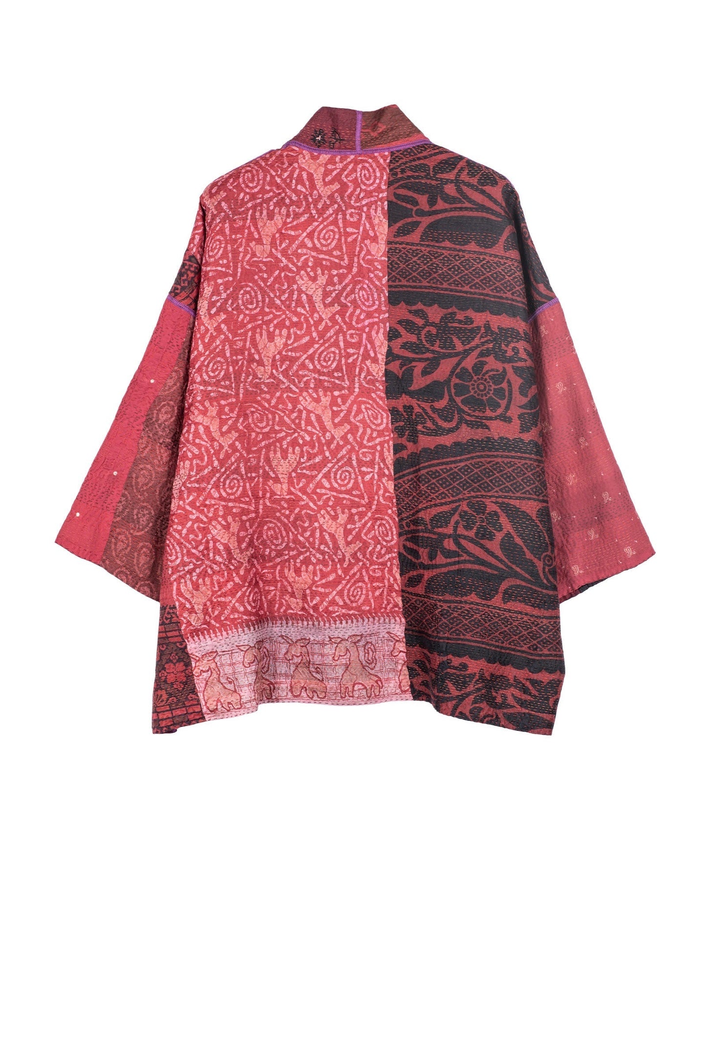 VINTAGE SILK PATCH KANTHA MINI KIMONO JKT - vp2055-red -