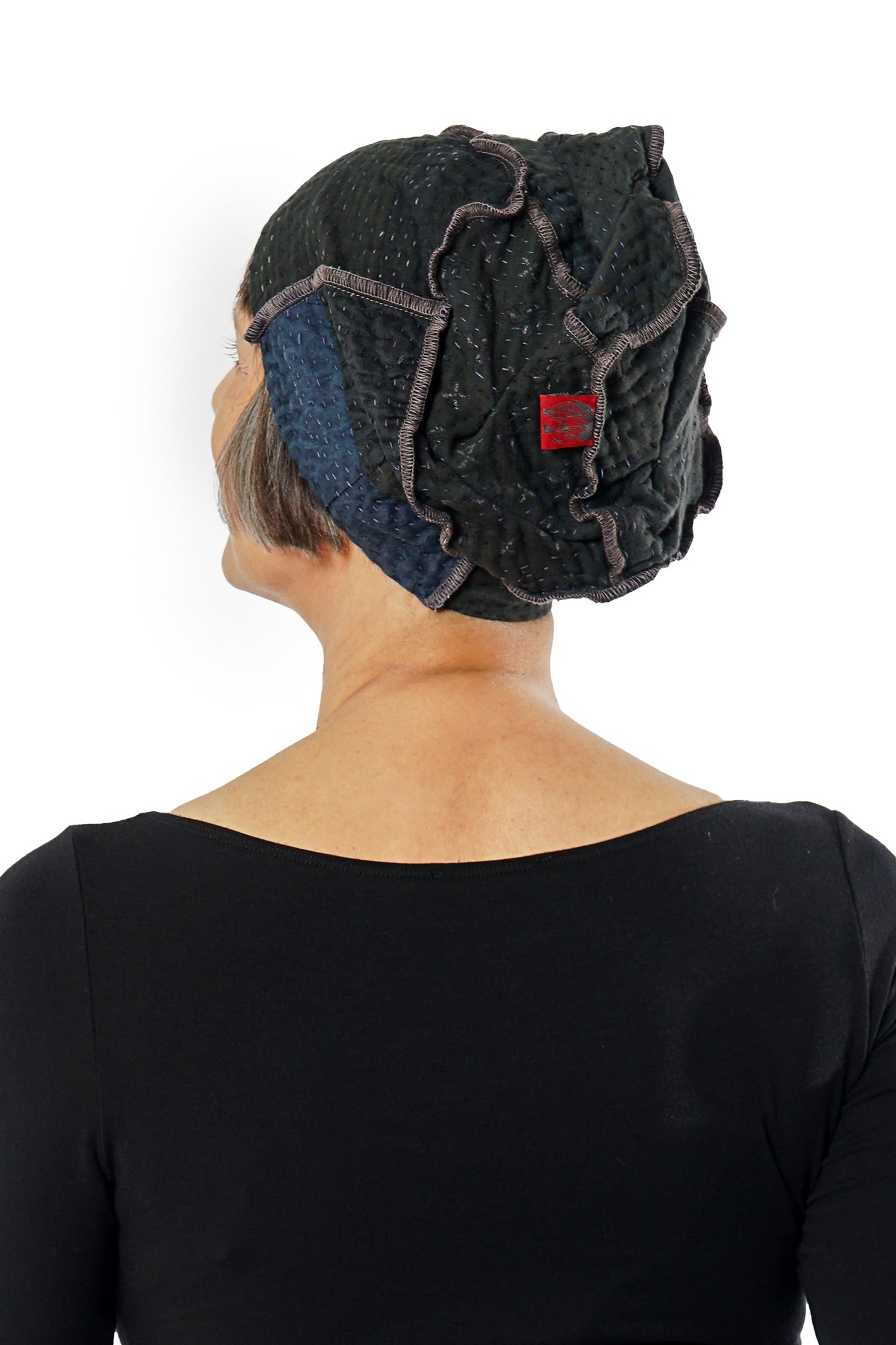 COTTON SILK SW PATCH KANTHA PATCHWORK HAT - ws4880-blk -