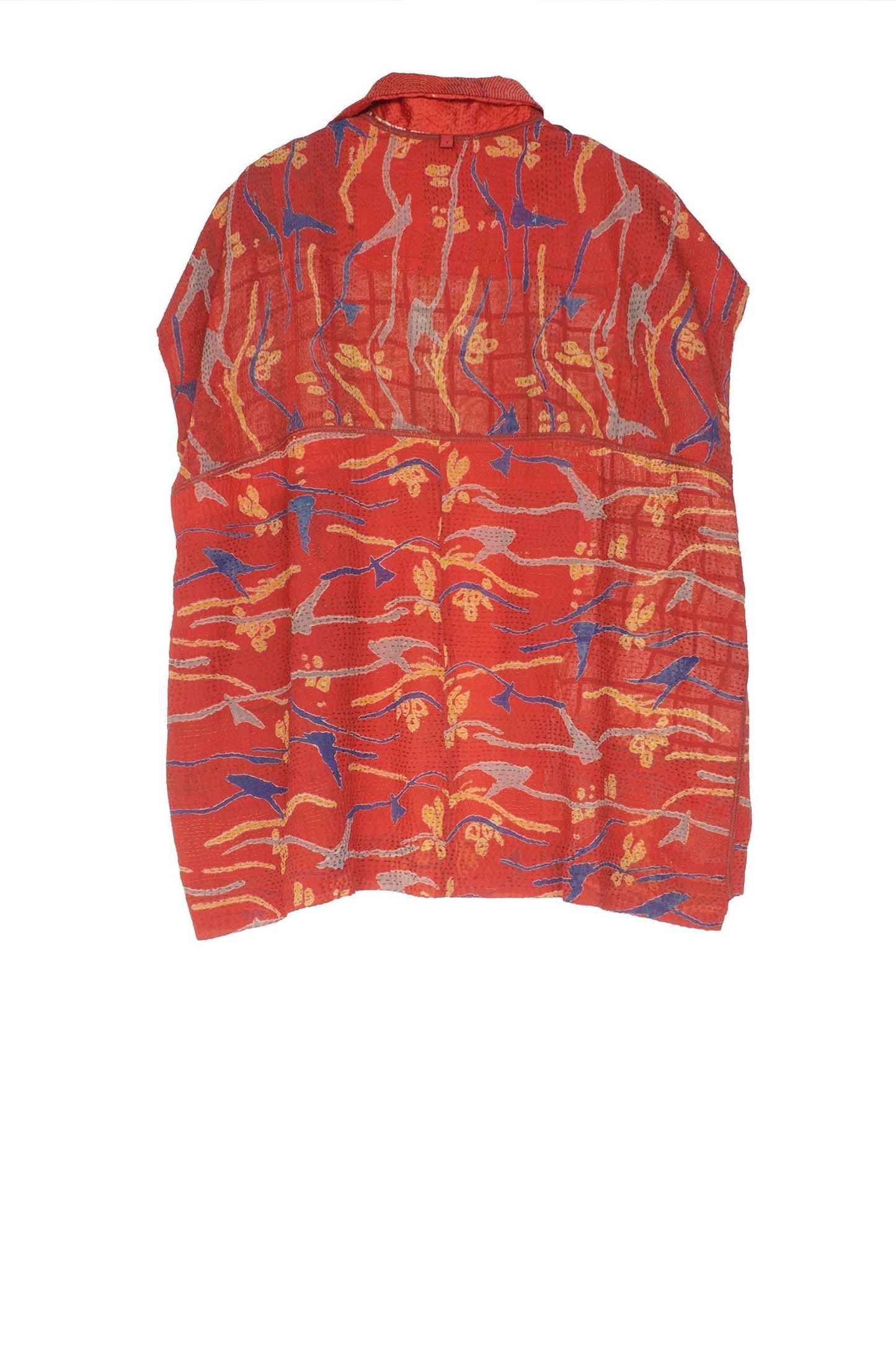 GEORGETTE VINTAGE SILK PATCH KANTHA CAP SLV. SHIRT - gs2530-red -