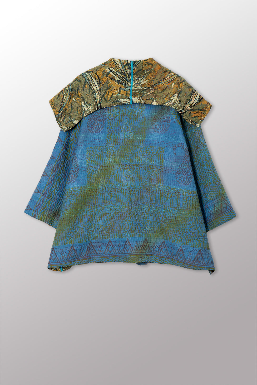 VINTAGE SILK GEORGETTE COTTON KANTHA FLARE JACKET - gc4010-0003a -