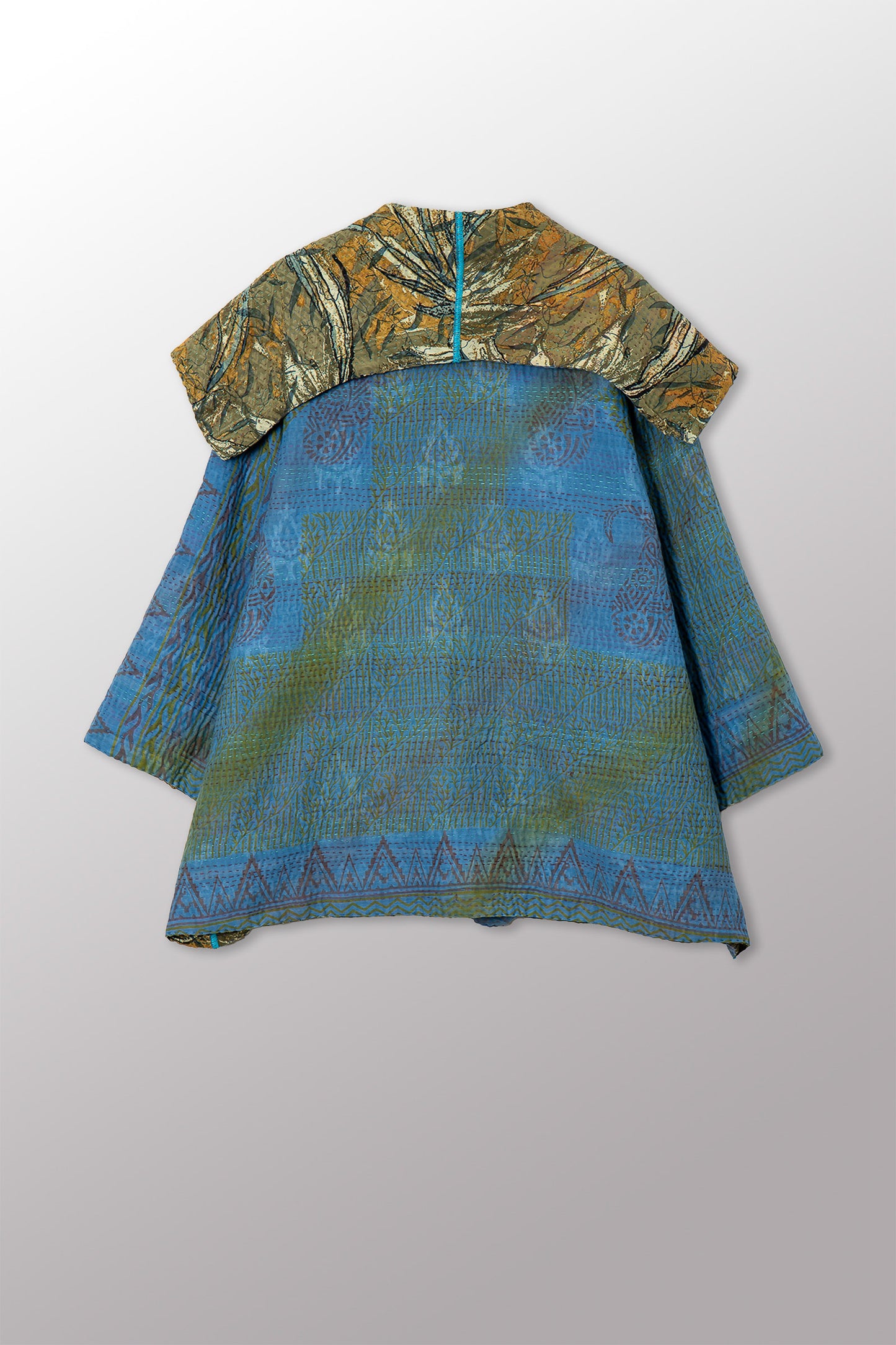 VINTAGE SILK GEORGETTE COTTON KANTHA FLARE JACKET - gc4010-0003a -