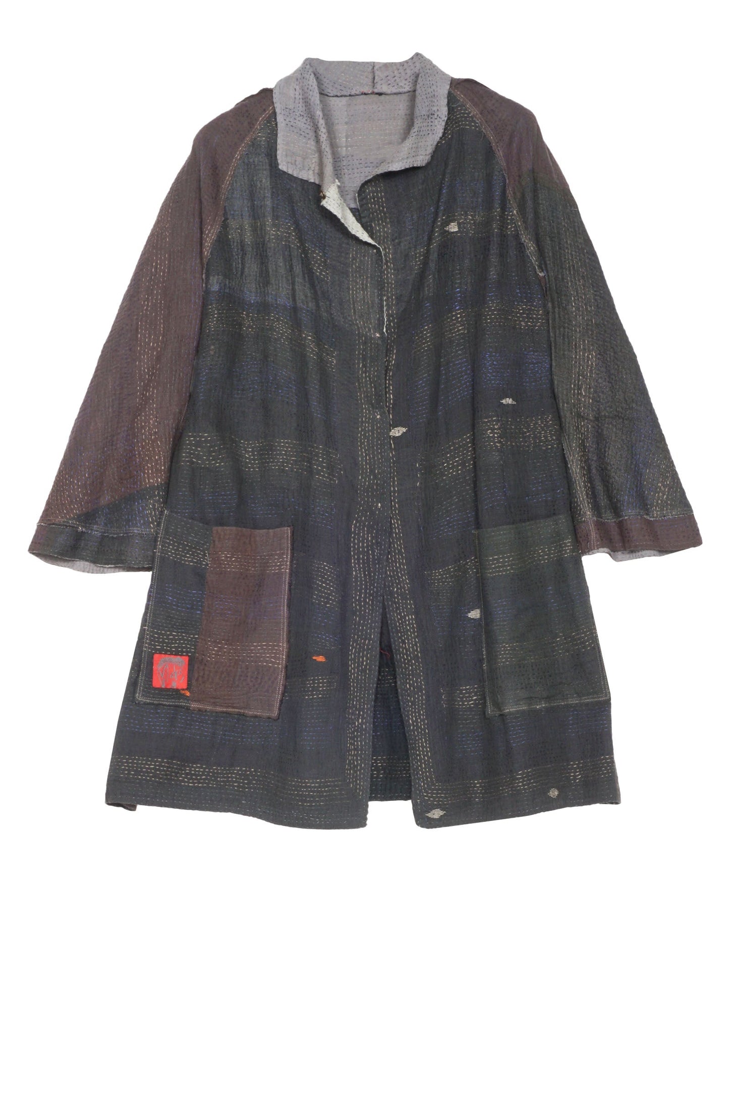 LANDSCAPE FRAYED PATCH KANTHA BACK TUCKED TUNIC - lf2513-blk -