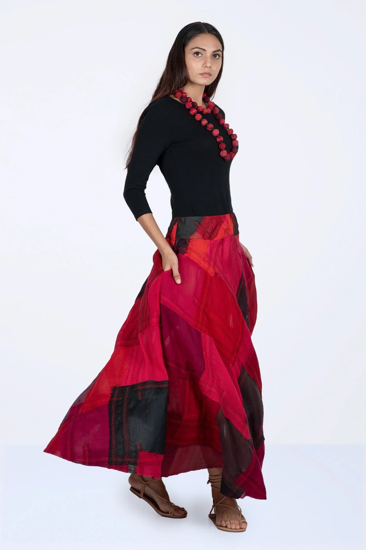 MOSAIC OMBRE KANTHA FLARE SKIRT - mo1633-red -
