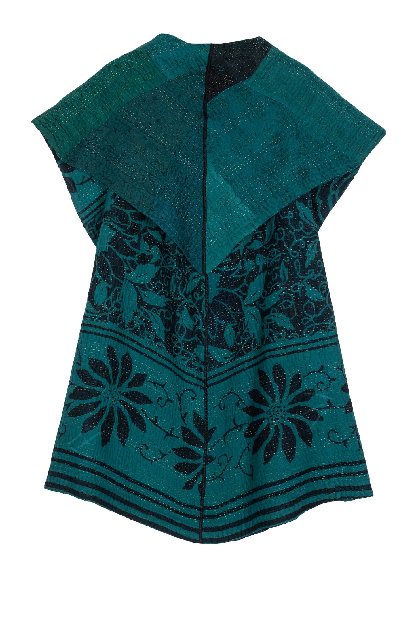 EMERALD GREEN KANTHA CIRCULAR VEST - eg4201-tel -