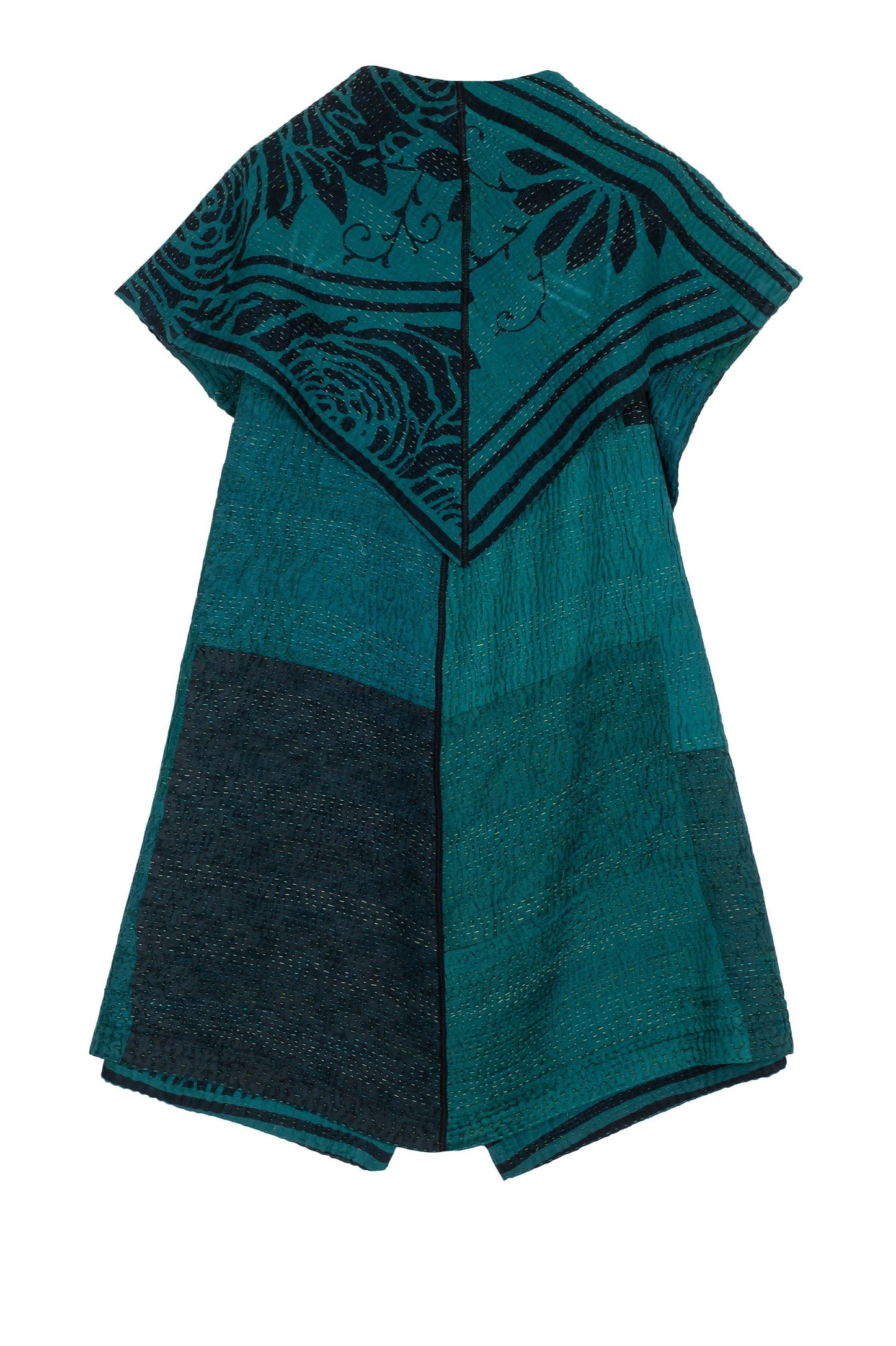 EMERALD GREEN KANTHA CIRCULAR VEST - eg4201-tel -