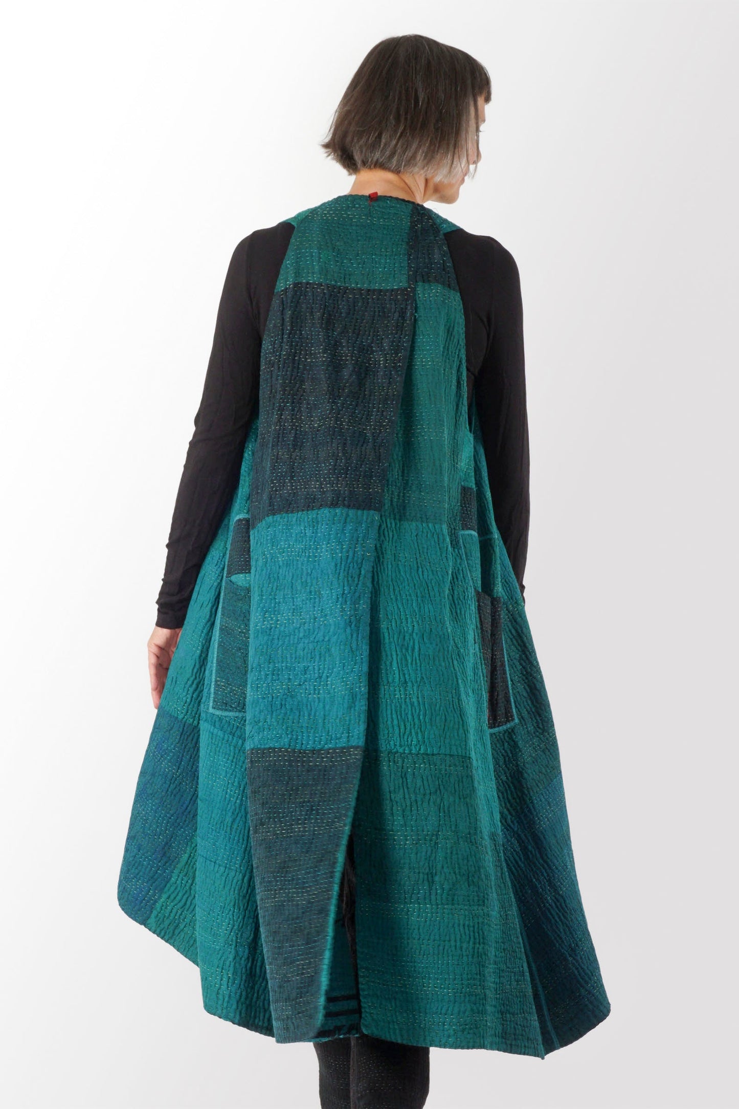 EMERALD GREEN KANTHA BACK PLEATED VEST MAX - eg4222-tel -