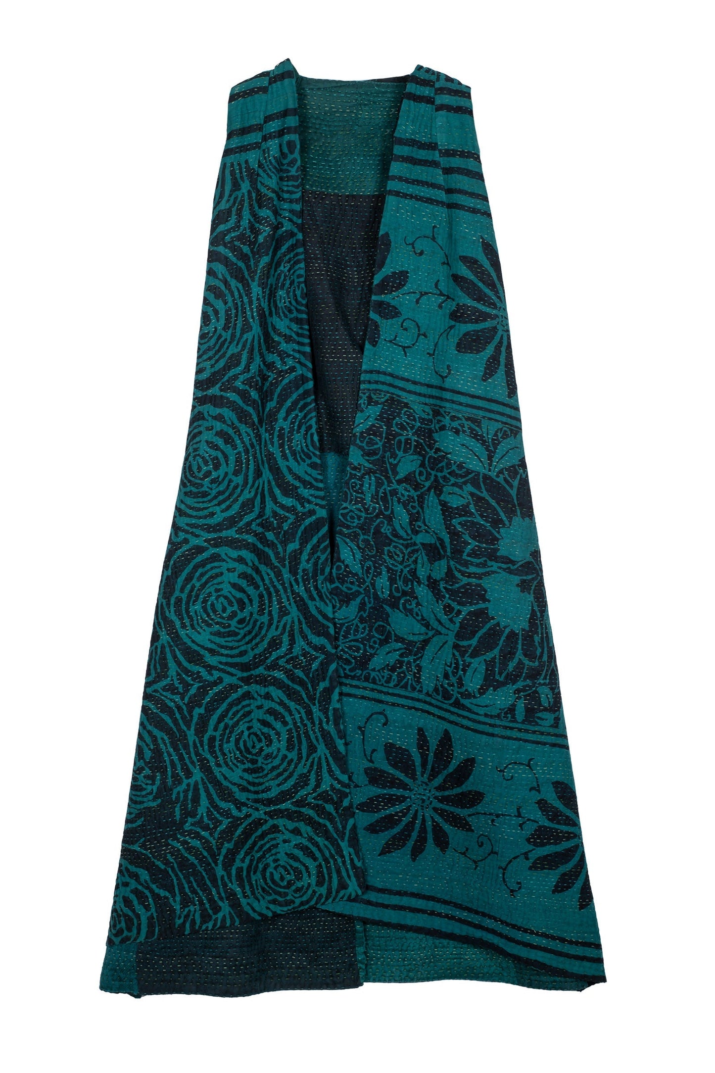 EMERALD GREEN KANTHA BACK PLEATED VEST MAX - eg4222-tel -