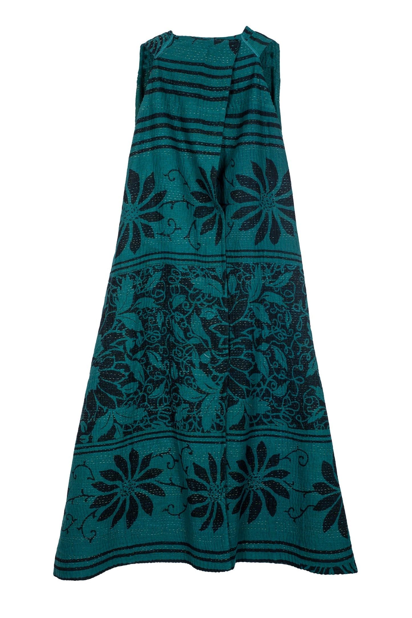 EMERALD GREEN KANTHA BACK PLEATED VEST MAX - eg4222-tel -