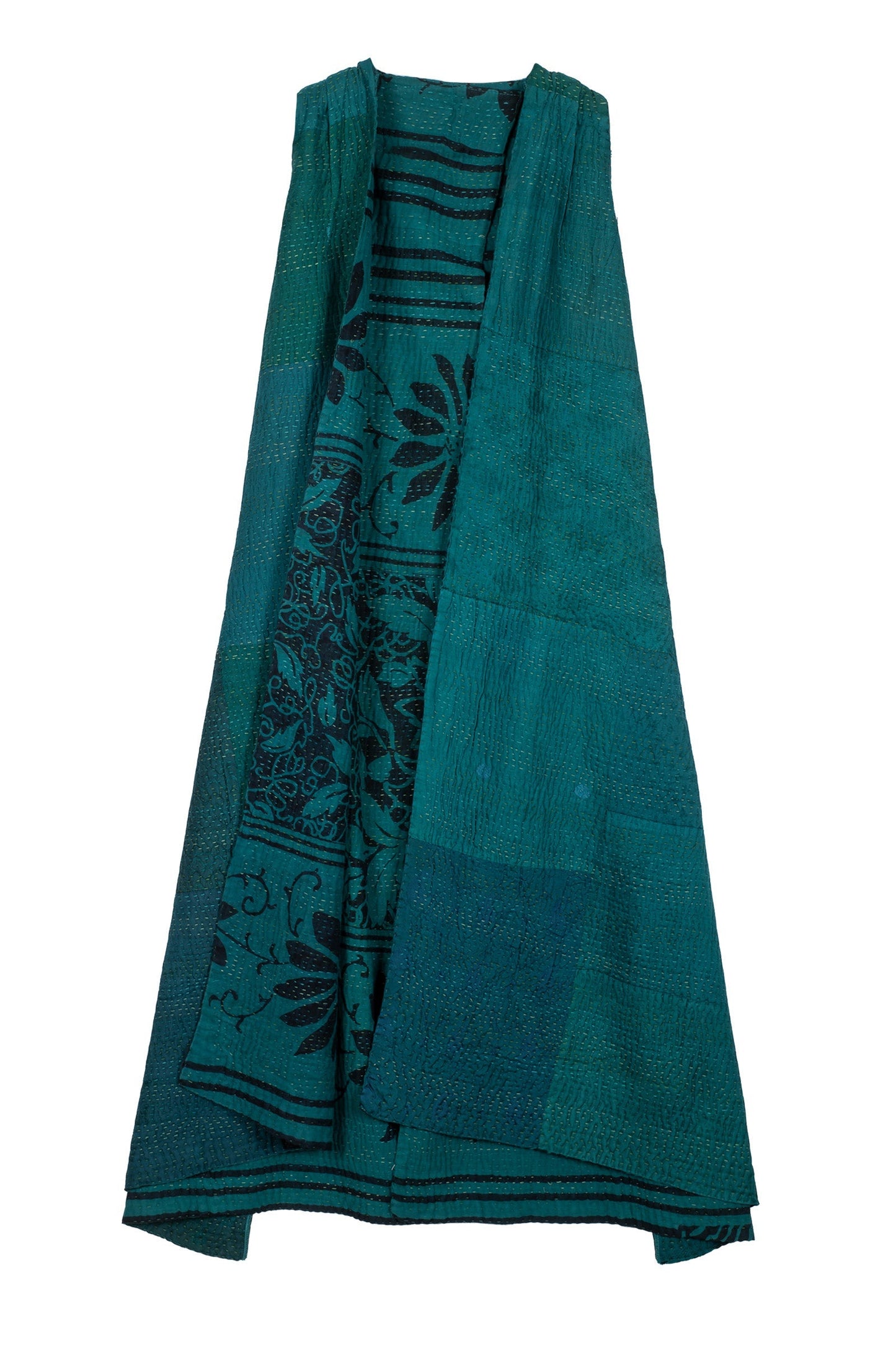 EMERALD GREEN KANTHA BACK PLEATED VEST MAX - eg4222-tel -