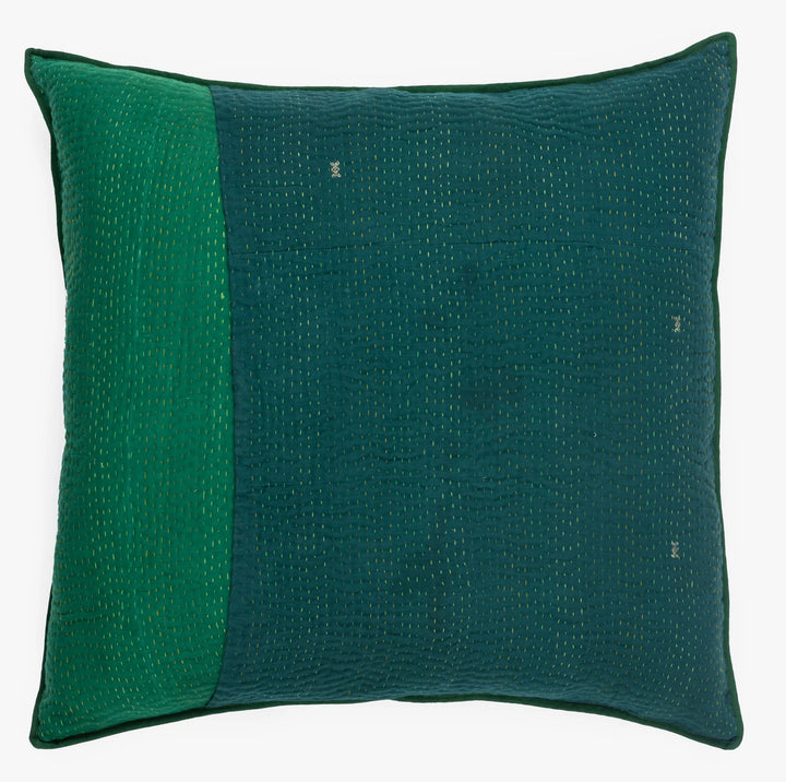 Landscape Fray Path vintage Kantha Pillow - Green