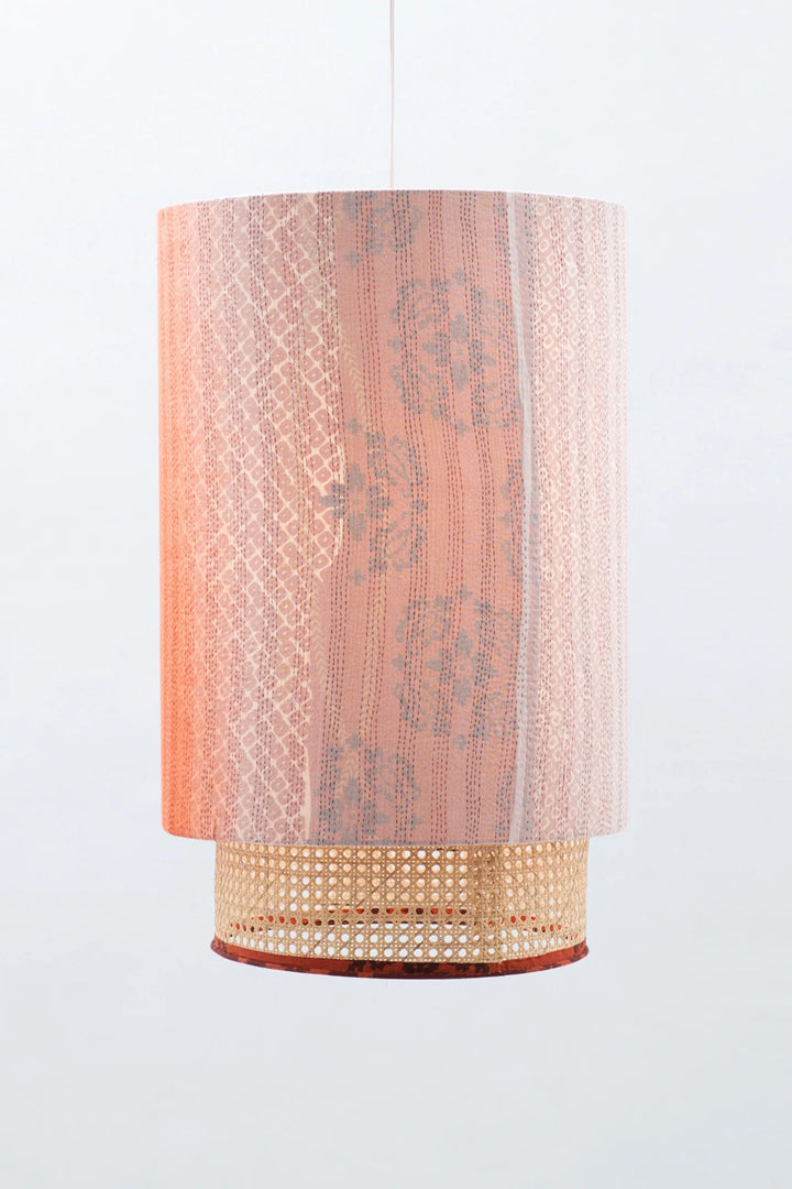 Kimono Cotton Kantha Hanging Lamp -Orange
