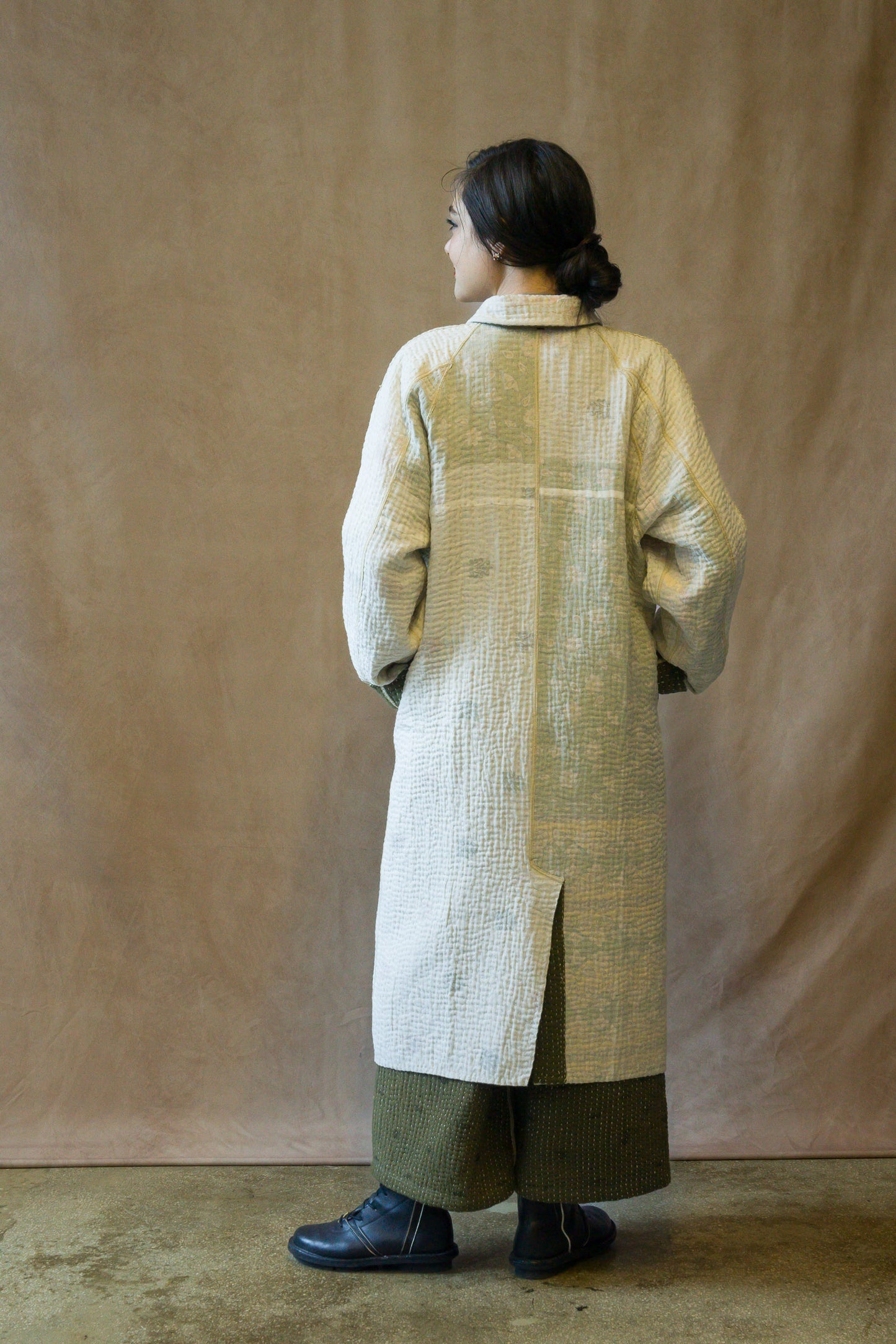 BBK SOLID KANTHA RAGLAN SLEEVE COAT - bl-bbs6337-grn -