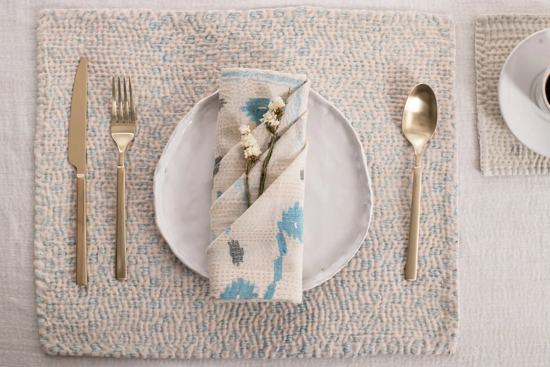 Mosaic Fray Handmade vintage Kantha Placemat - Cauliflower (Set of 2)
