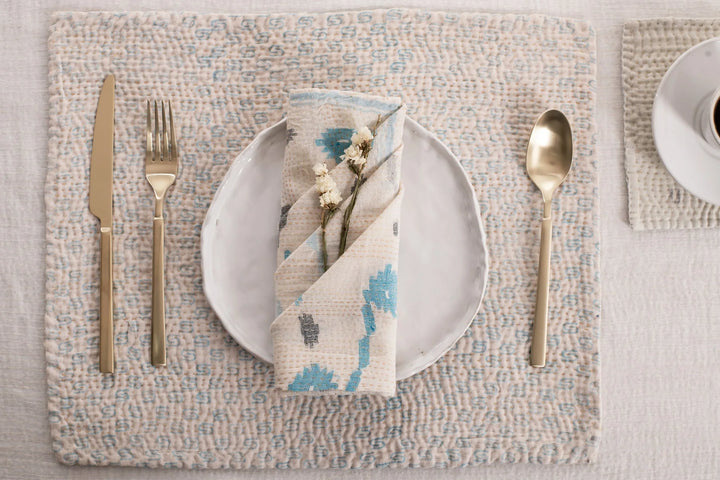 Mosaic Fray Handmade vintage Kantha Placemat - Cauliflower (Set of 2)