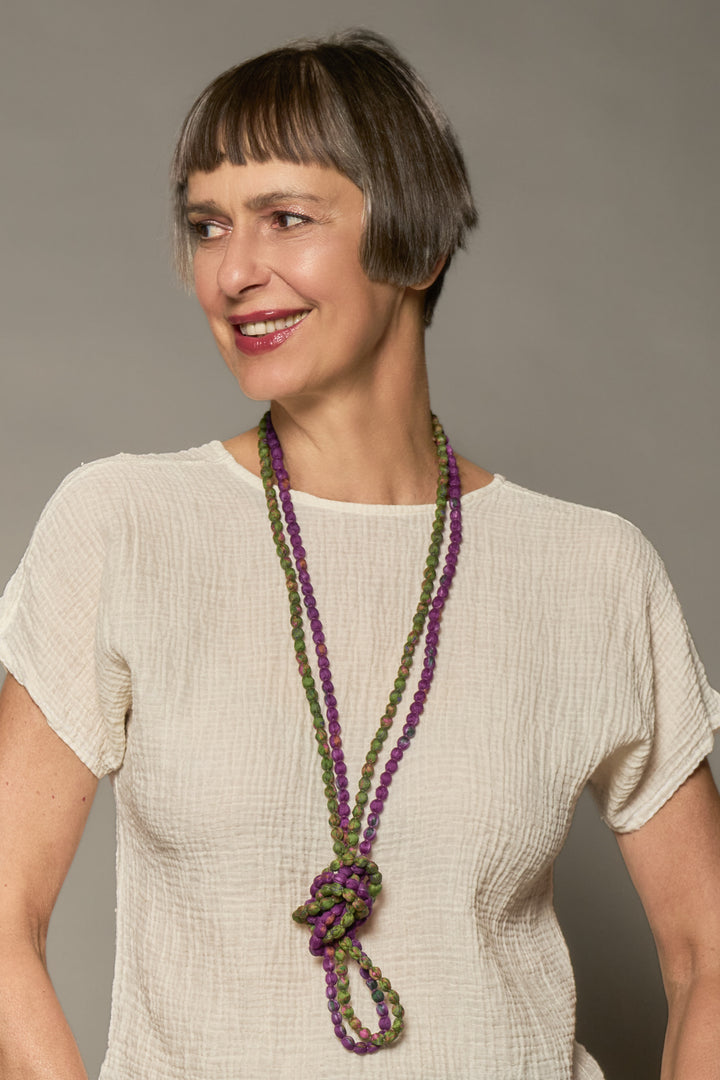 VINTAGE SILK KANTHA 2 STRAND NECKLACE - sv2733-grn -