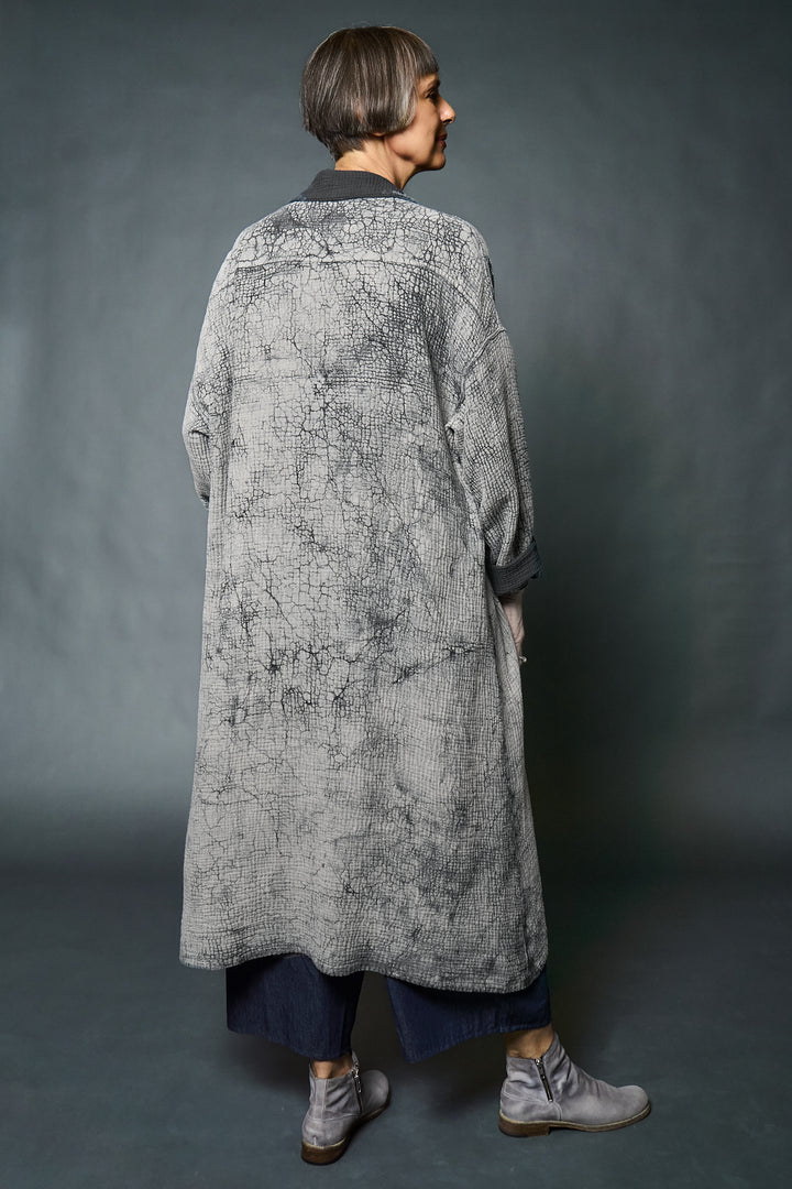 MUD DYE RIPPLE KANTHA NEW OVERSIZED COAT - yp4342-gry -