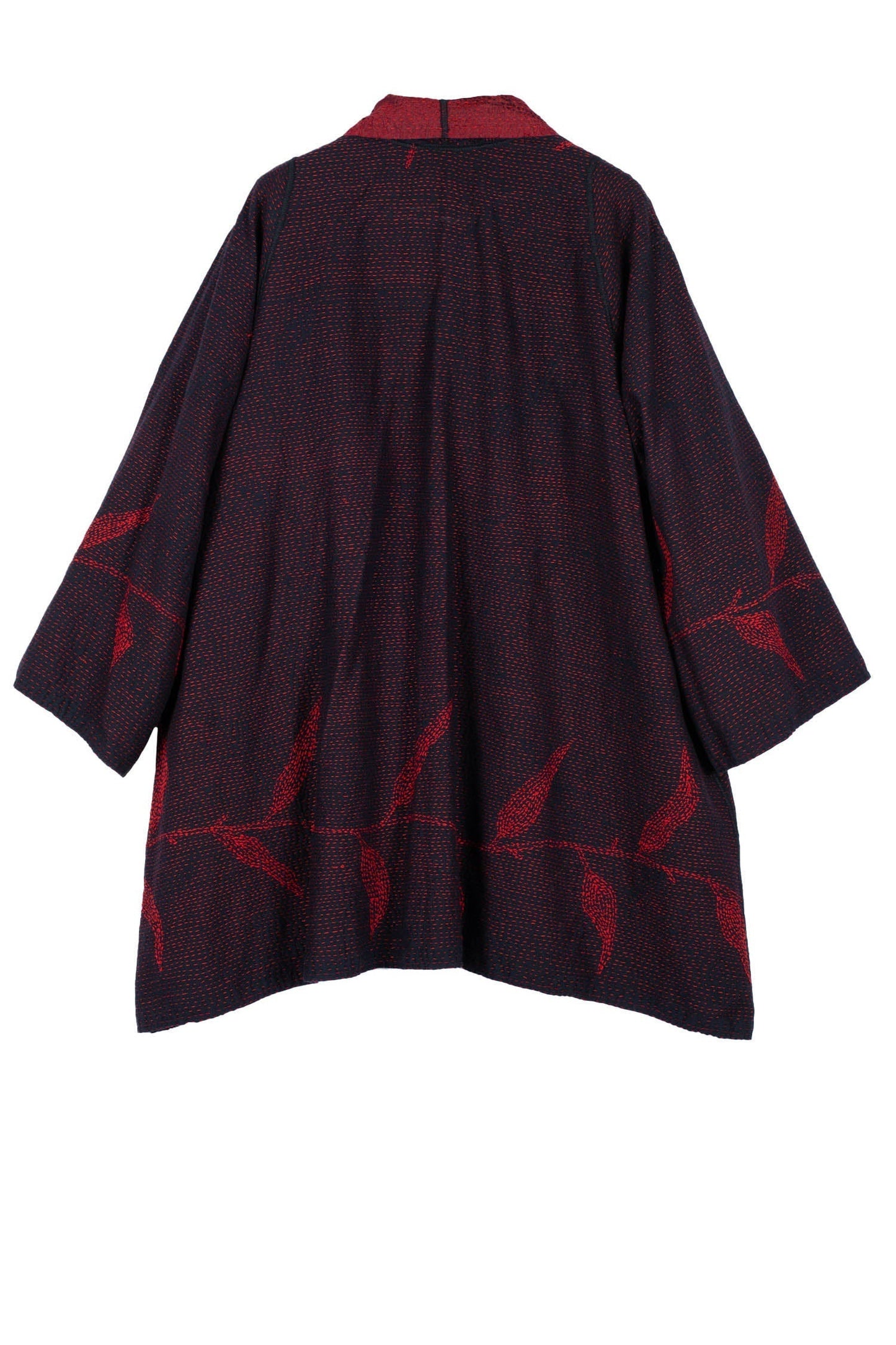 NIGHT BAMBOO SILK COTTON KANTHA A-LINE JKT - nb2003-red -