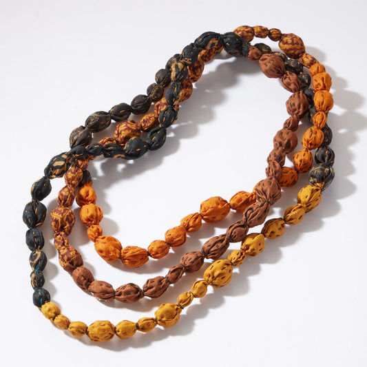 VINTAGE SILK KANTHA TIE-BEADS LONG NECKLACE - sv2707-byl -