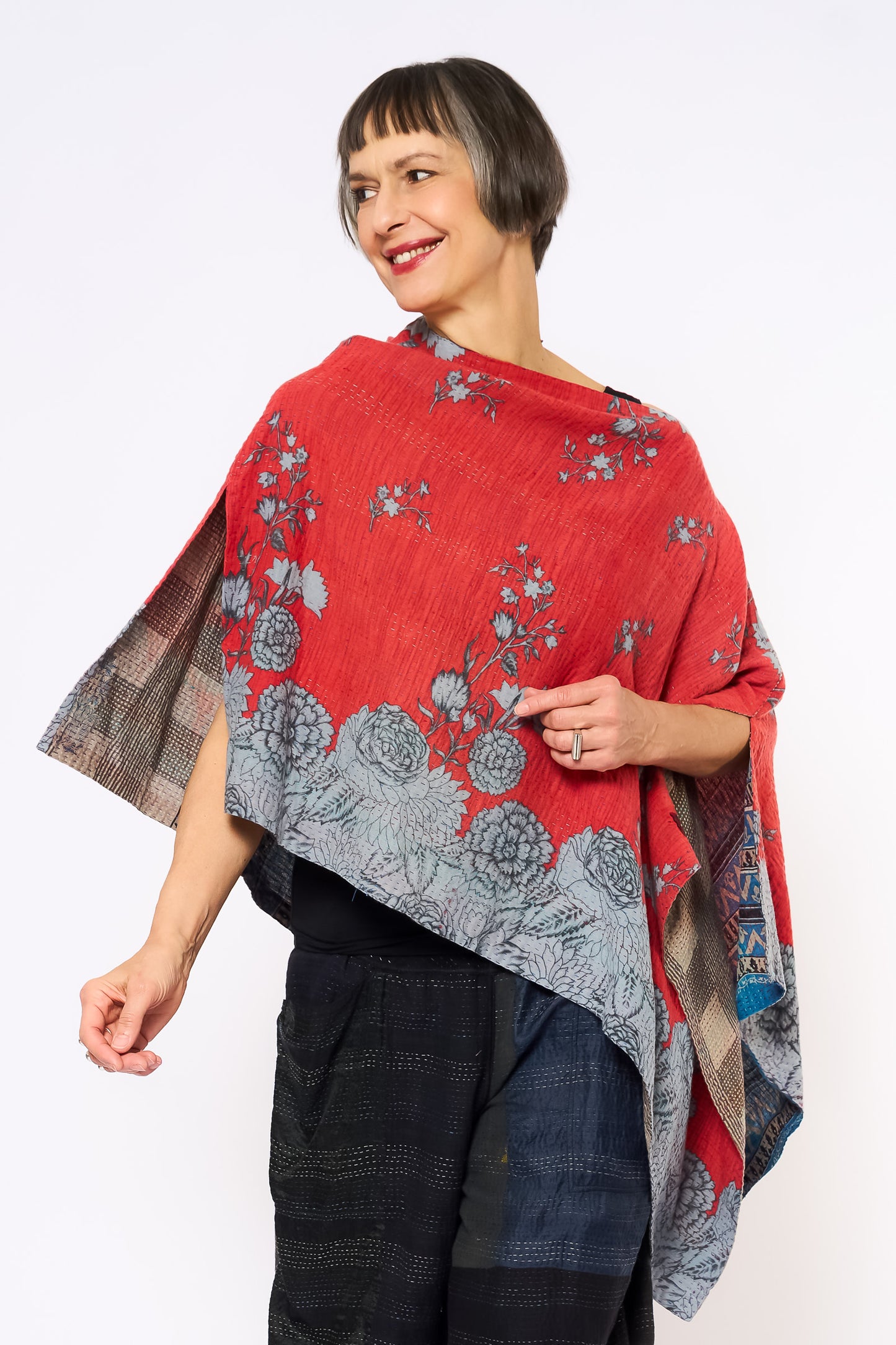 VINTAGE COTTON KANTHA LONG CAPE - cv2841-mlt -