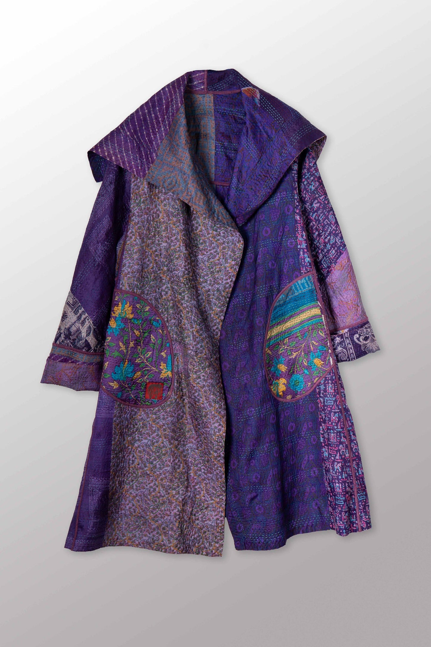 VINTAGE SILK KANTHA A-LINE COAT - sv2309-0026a -
