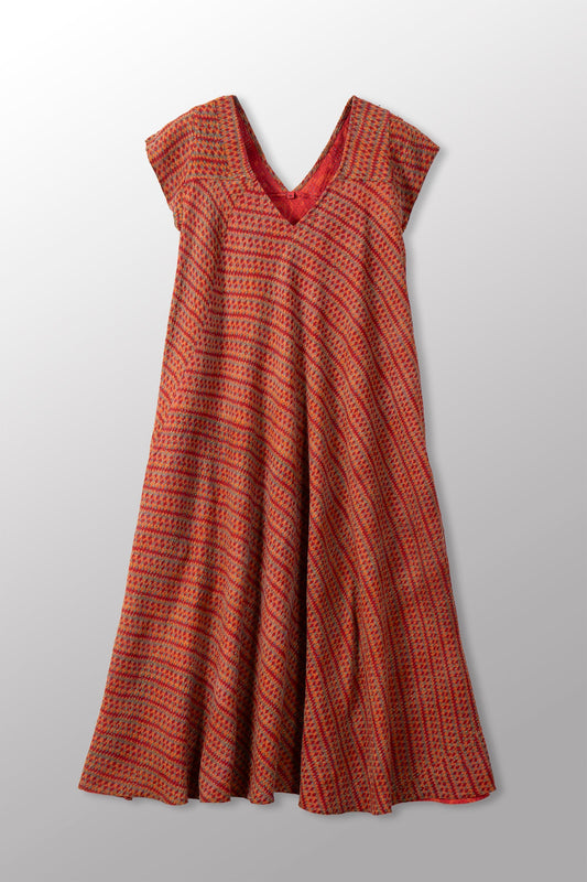 VINTAGE SILK GEORGETTE COTTON KANTHA CAP SLV. FLARE DRESS - gc2425-0003m -