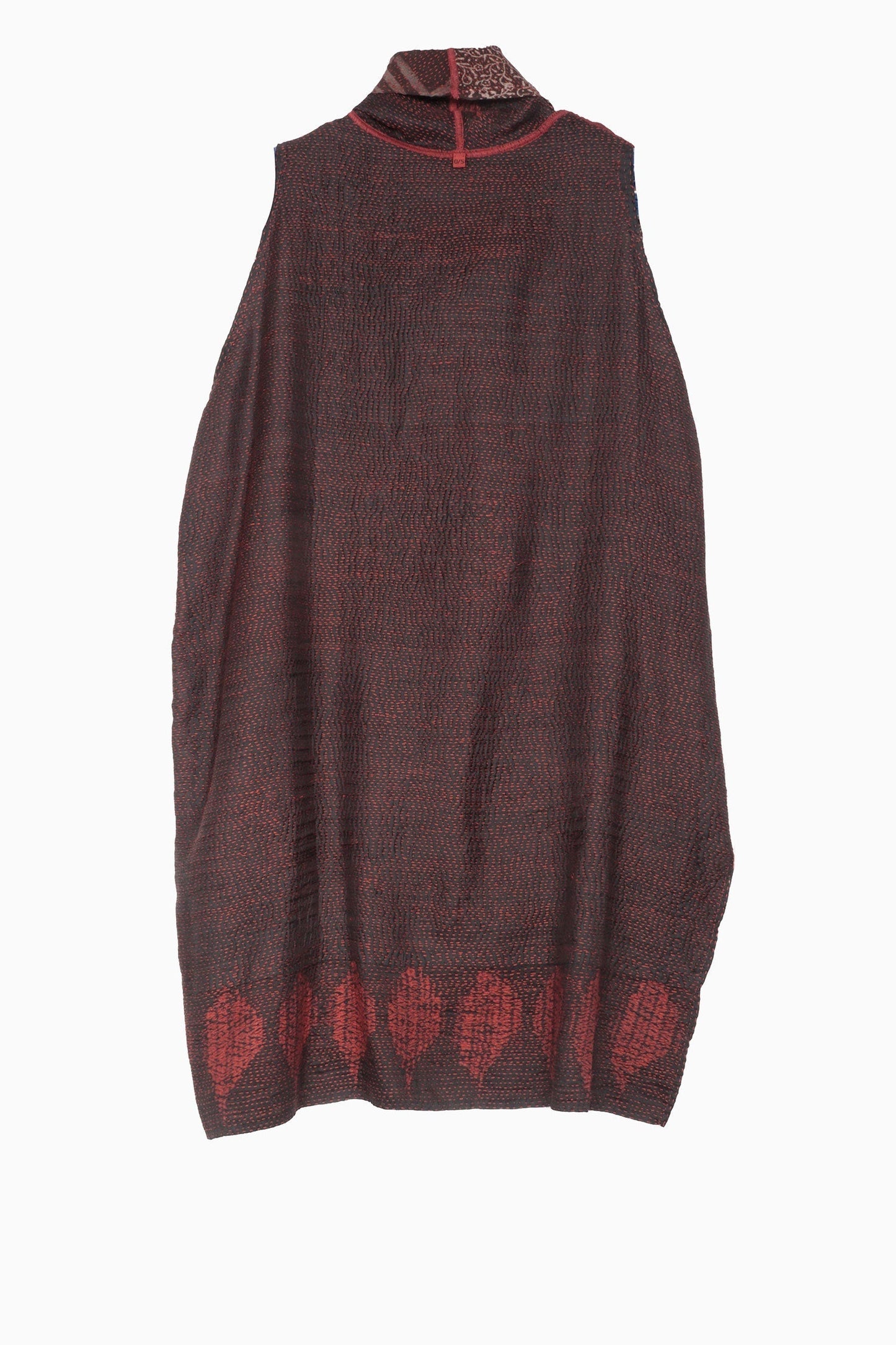 INDONESIAN PRINT & BORDER SHIBORI KANTHA DRAPED NECK TUNIC - ib2540-red -