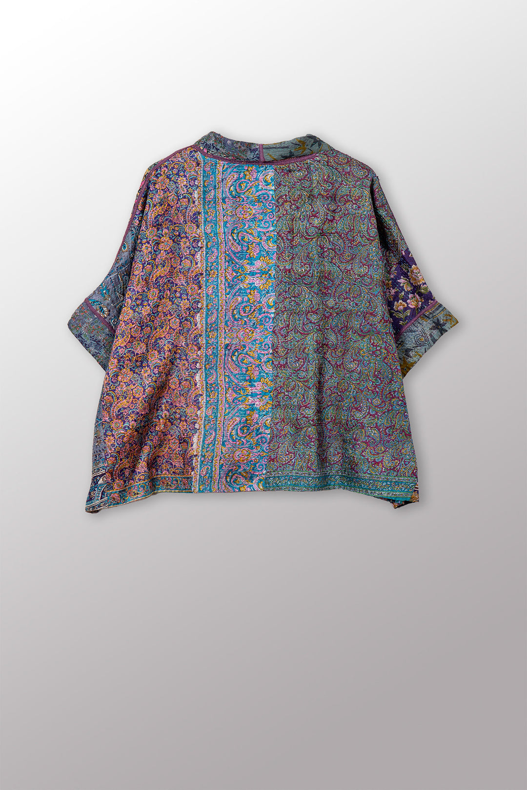 VINTAGE SILK KANTHA MINI PONCHO - sv2060-0012a -