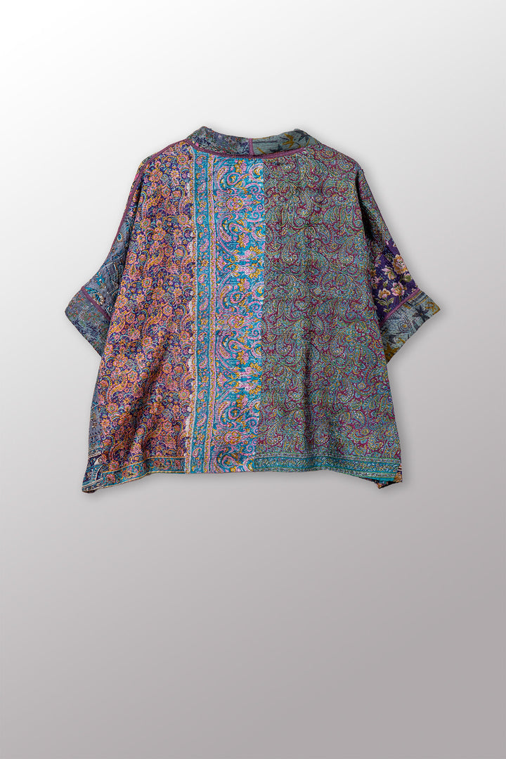 VINTAGE SILK KANTHA MINI PONCHO - sv2060-0012a -