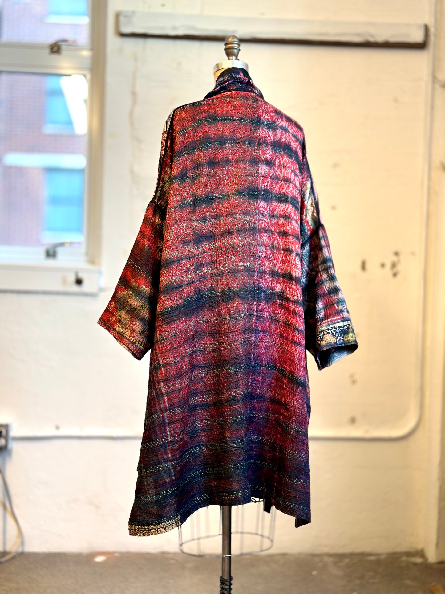 TIE DYE VINTAGE SILK KANTHA NEW KIMONO WRAP LONG - st-sv2360-mrn -