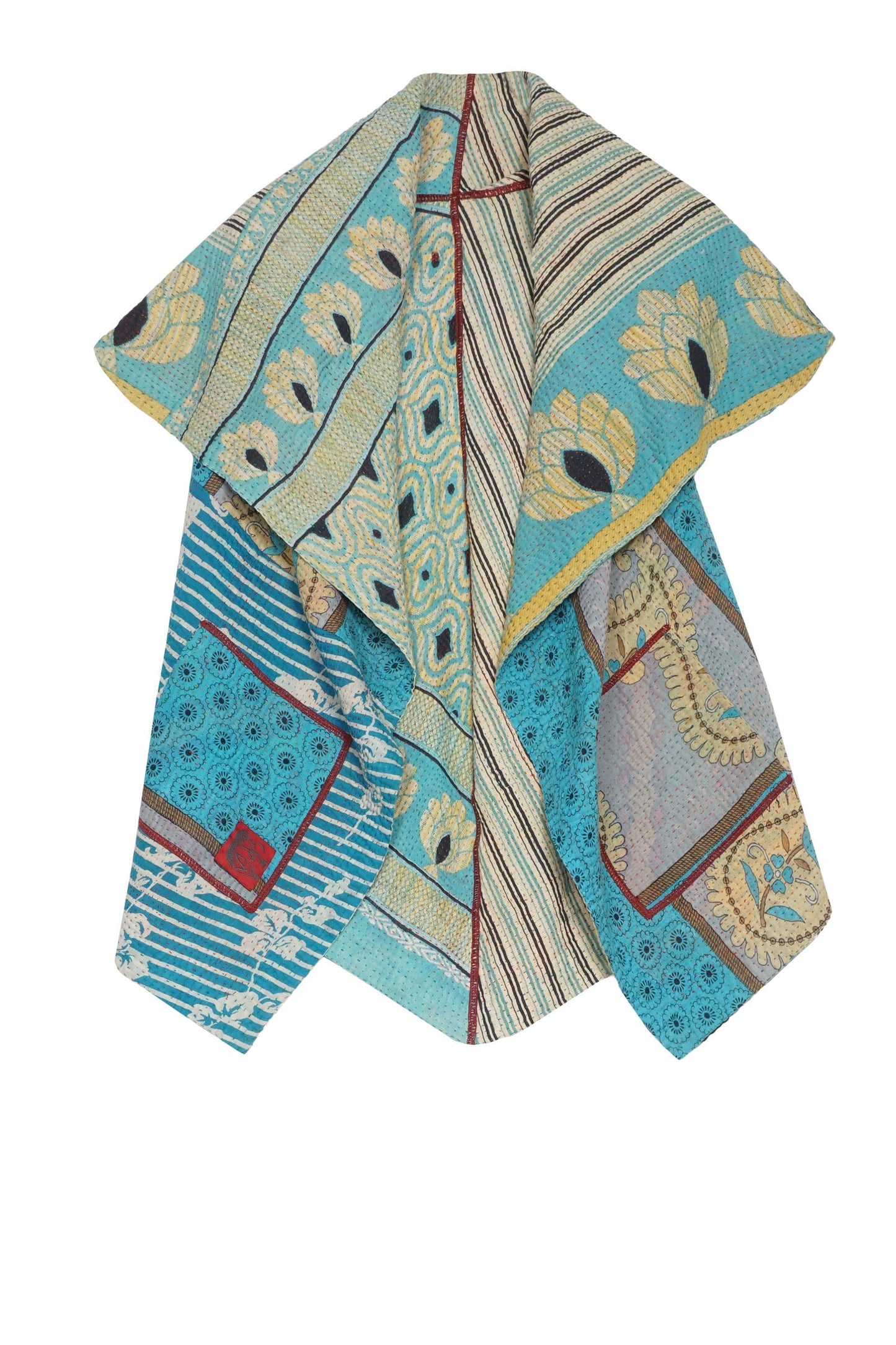 VINTAGE COTTON KANTHA CIRCULAR SHORT VEST - cv4202-0004a -