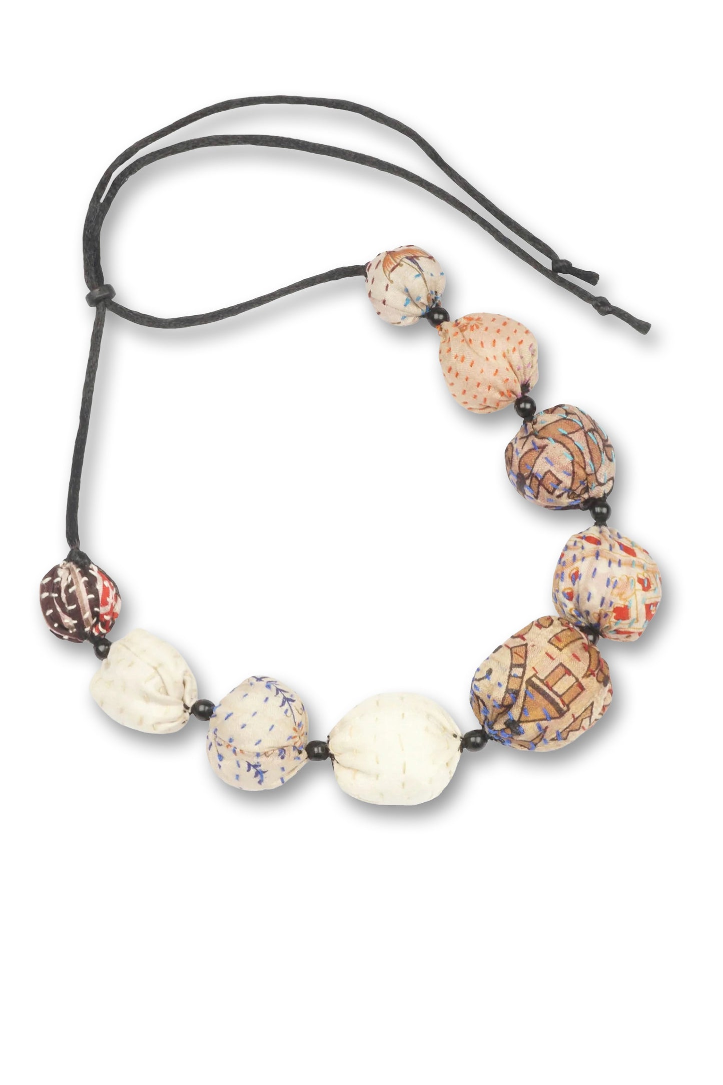 VINTAGE SILK KANTHA NUTS SHORT NECKLACE - sv2700-ivy -