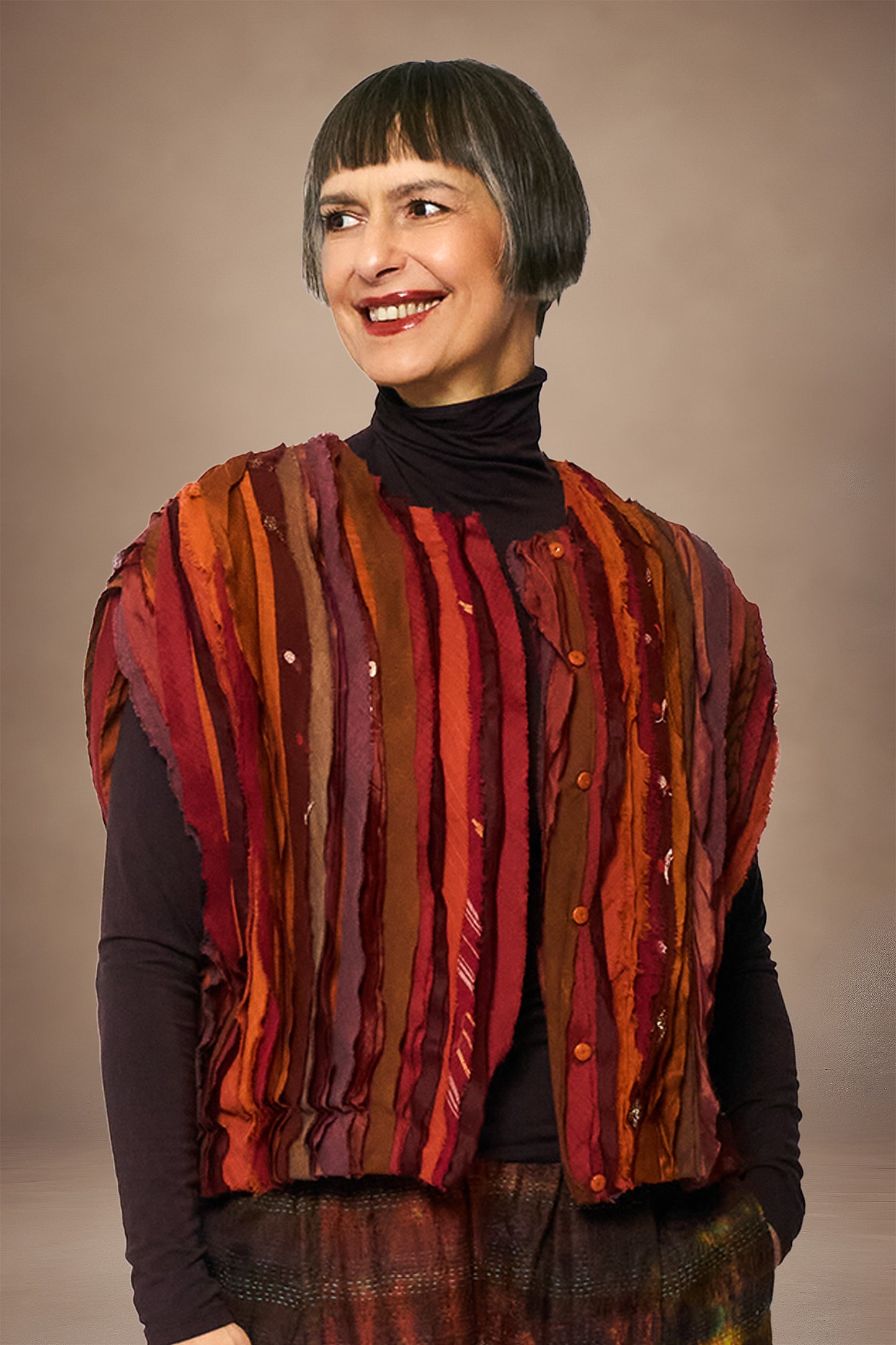 WAVY STRIPE KANTHA WIDE SHOULDER VEST - wv2245-org -