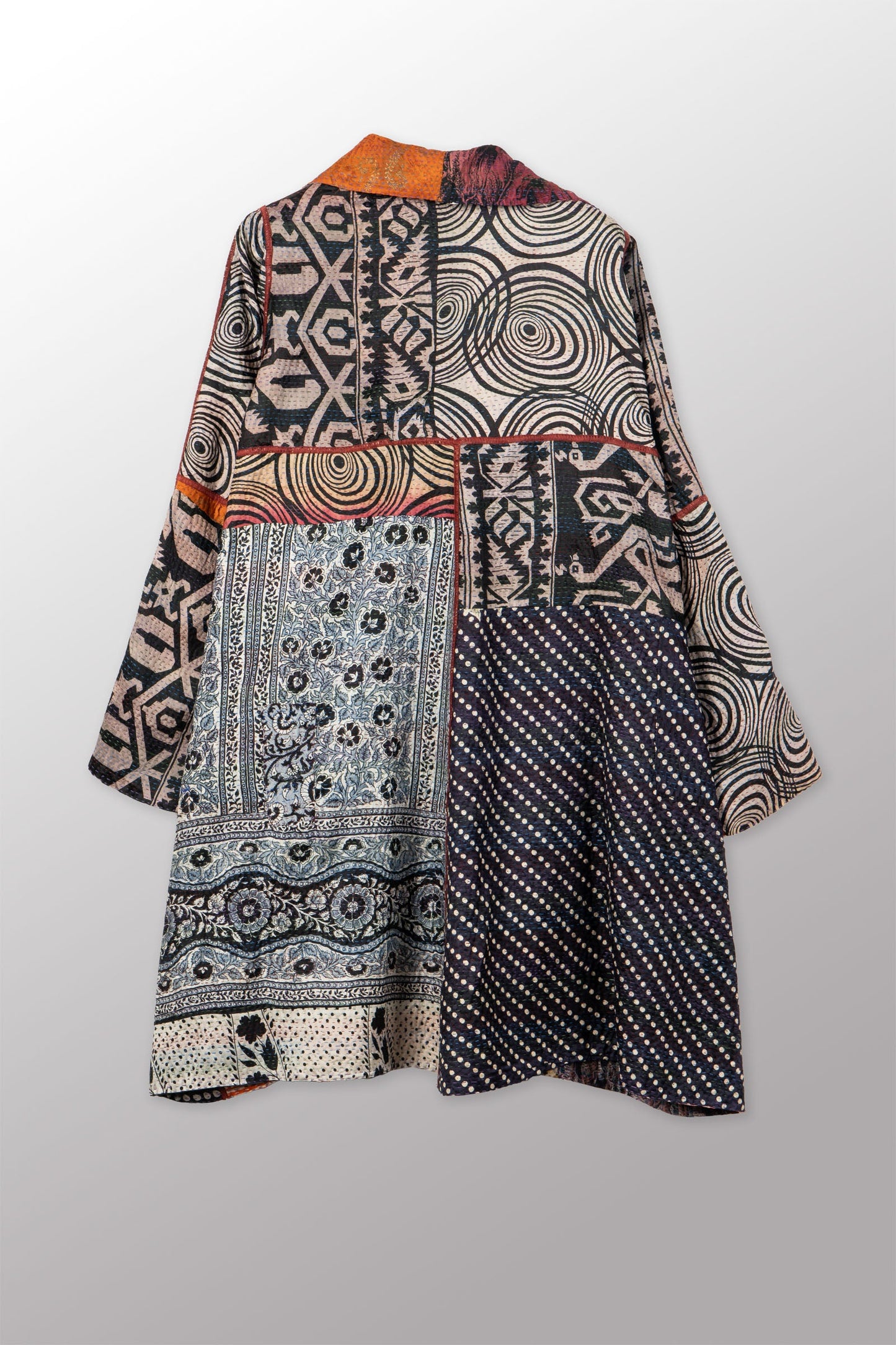 VINTAGE SILK KANTHA A-LINE DUSTER - sv2311-0013a -