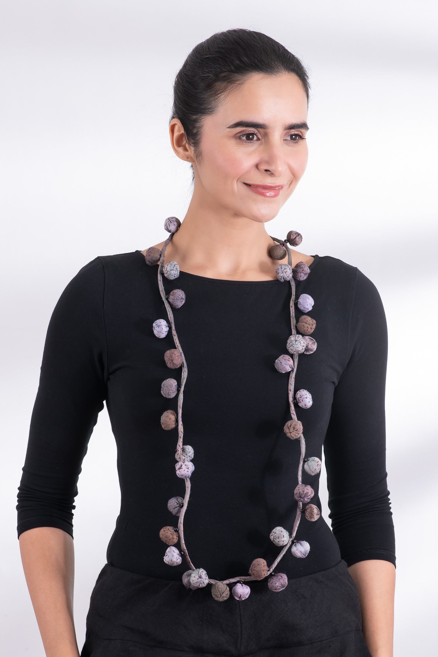 VINTAGE SILK KANTHA TWIGG LONG NECKLACE - sv2720-tst -