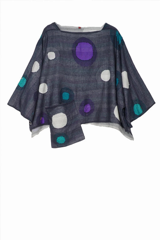 CUT OUT KANTHA 3/4 SLV. CROP TOP - ck2528-blu -