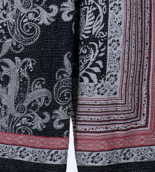 COTTON PAISLEY KANTHA FRONT WRAP PANTS - cp2631-blk -