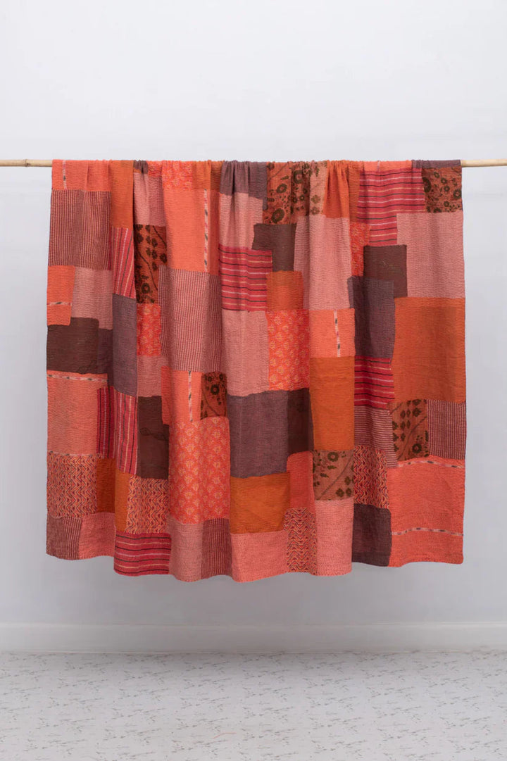 Ombre Patch Vintage Cotton Kantha Table Covers - Orange