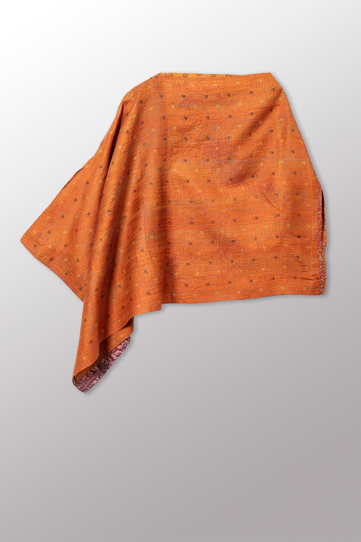 VINTAGE SILK KANTHA LONG CAPE - sv2841-0007a -