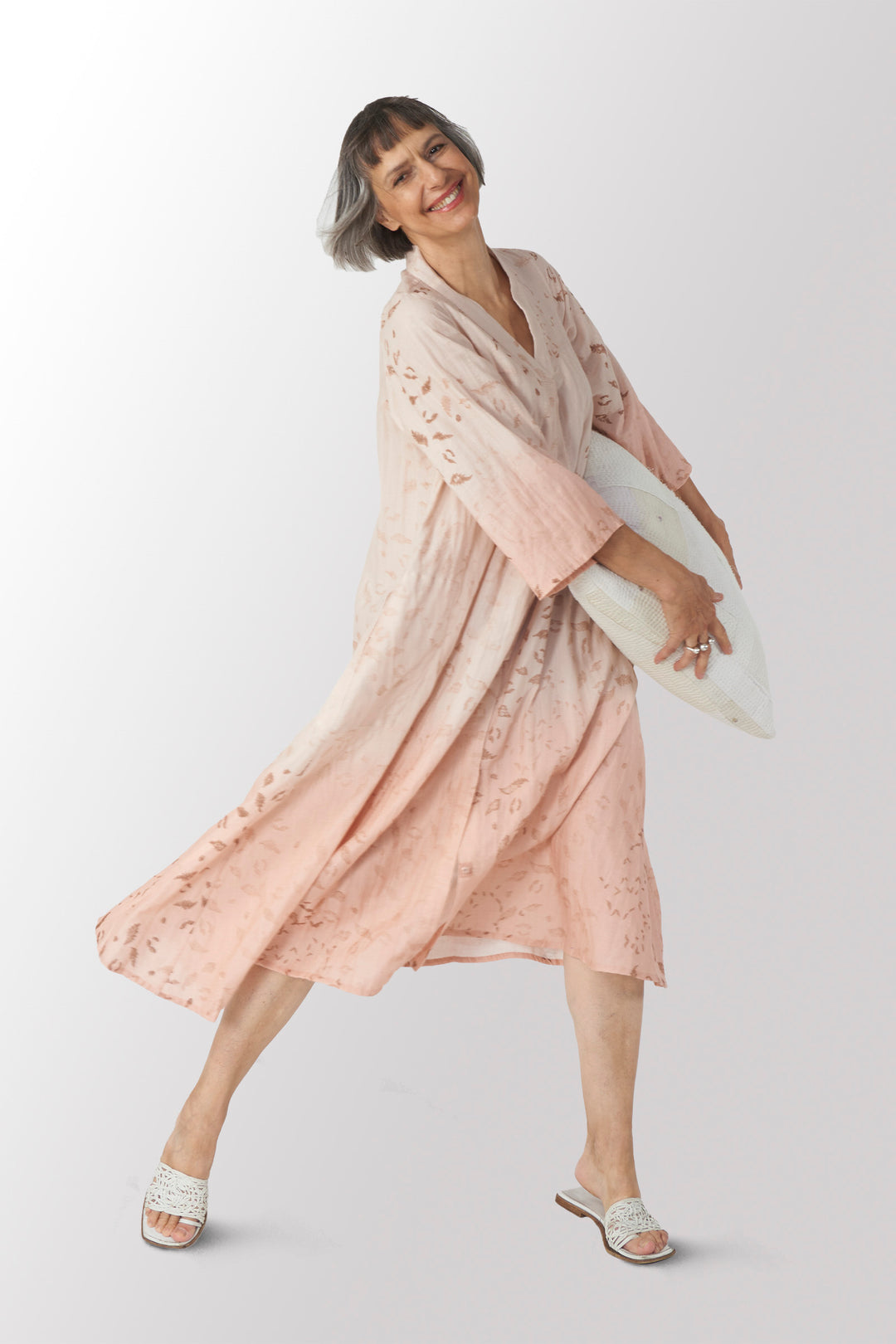LOUNGE WEAR THROW KANTHA V-NECK FLARE SLEEVE DRESS - lw2445-pik -