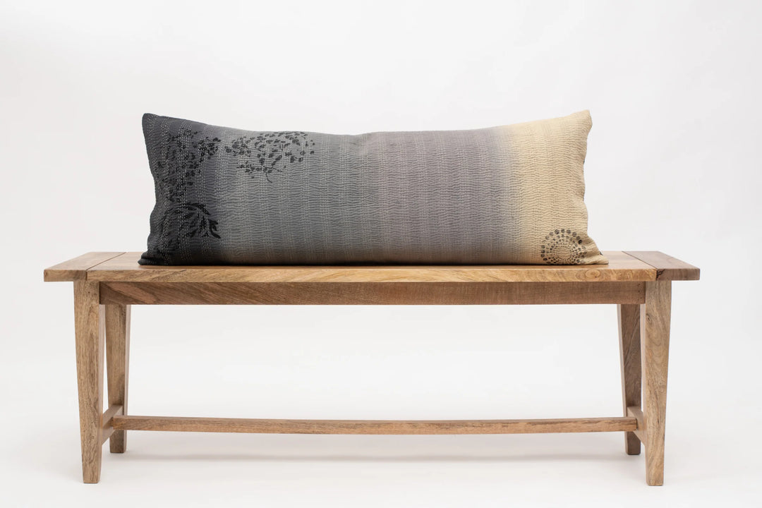 Cotton Ombre Handmade Kantha Lumber Pillow - Yellow Stone