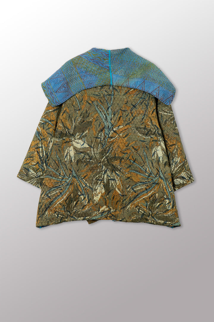 VINTAGE SILK GEORGETTE COTTON KANTHA FLARE JACKET - gc4010-0003a -