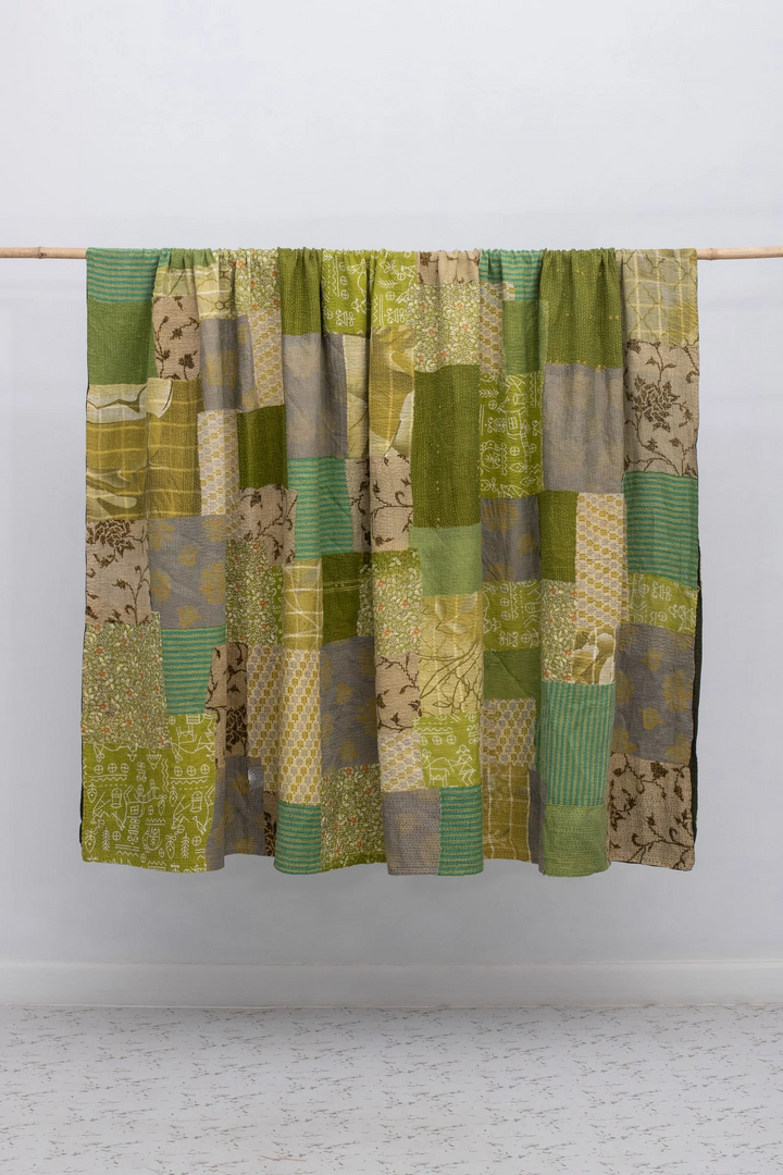 Ombre Patch Vintage Cotton Kantha Table Covers - Green