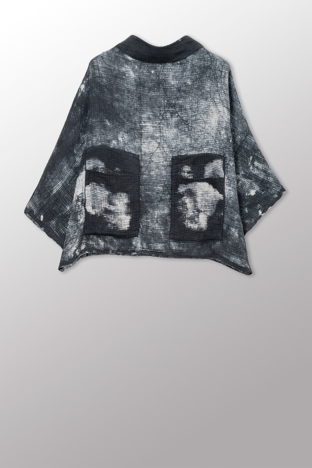 MUD DYE RIPPLE KANTHA FUNNEL NECK POCKET TOP - yp2t104-gry -