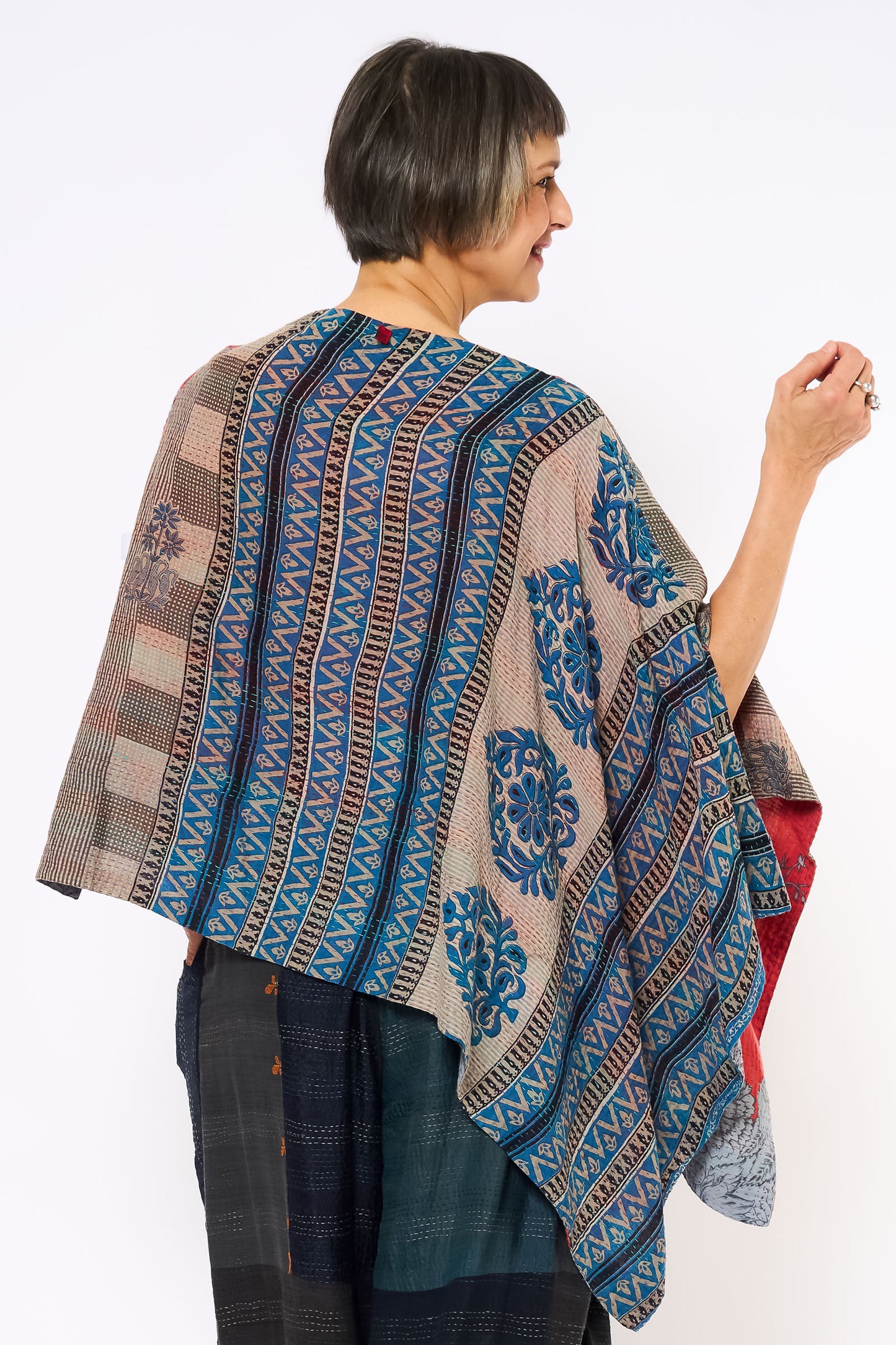 VINTAGE COTTON KANTHA LONG CAPE - cv2841-mlt -