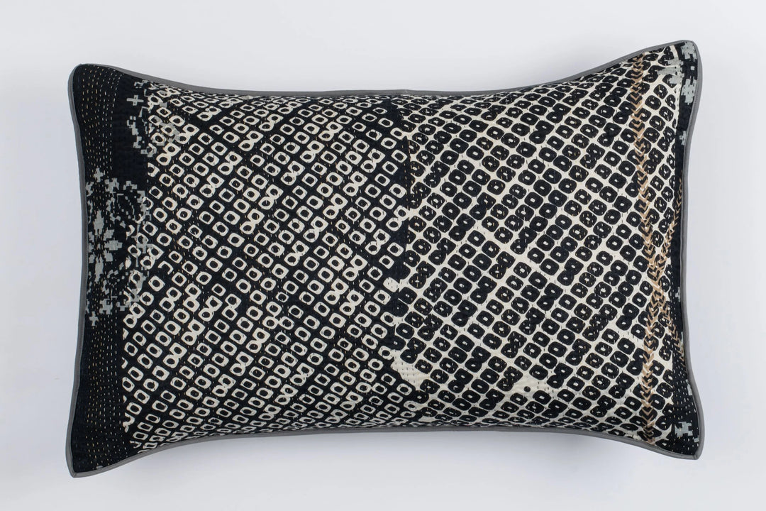 Kimono Print  Black Pillow