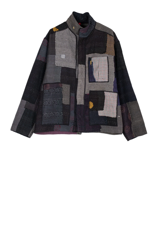 FRAYED PATCH MIX KANTHA MEN'S BLOUSON - fm4040-blk -