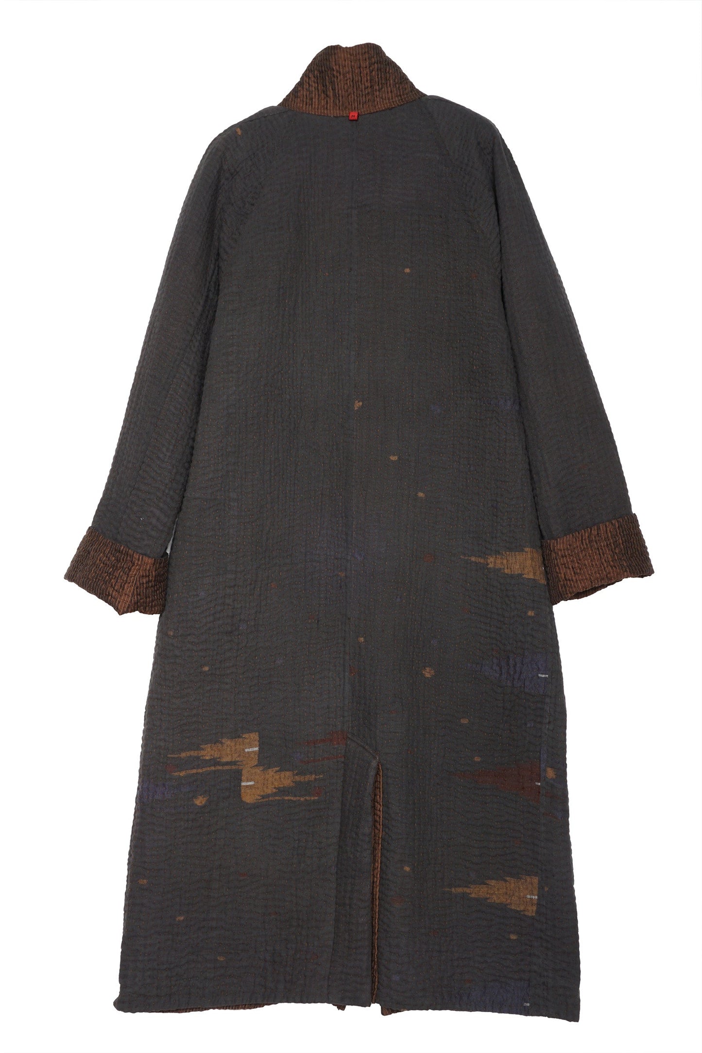 QUILTED VINTAGE COTTON WITH FLANNEL KANTHA RAGLAN SLEEVE COAT - fq5337-brn -