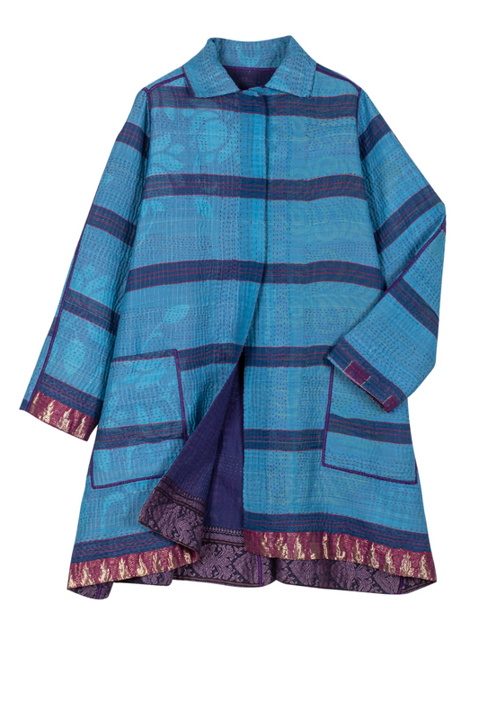 WOVEN VINTAGE COTTON KANTHA A-LINE DUSTER - fw4311-5001a -
